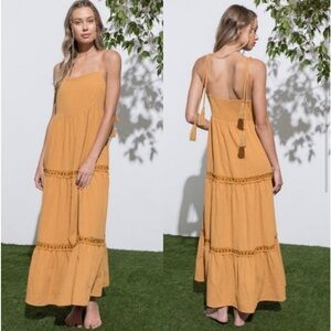 Papermoon Tassel Tie Tiered Maxi Dress. Color: Yellow (Mustard Tone).